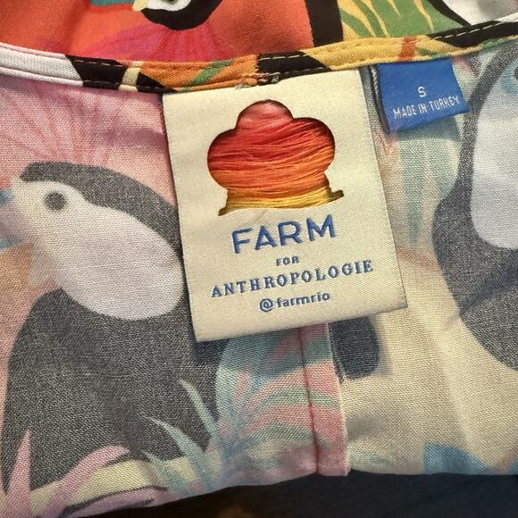 Farm Rio Wrap Shirt Sz Small Tropical Toucan Beaded Tassels Boho Career Casual - Picture 13 of 16